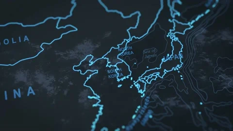 World map animation. Close up of North Korea and South Korea borders. Stock Footage 167789462