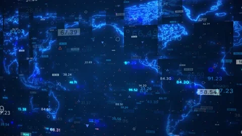 World map with animation data background | Stock Video | Pond5