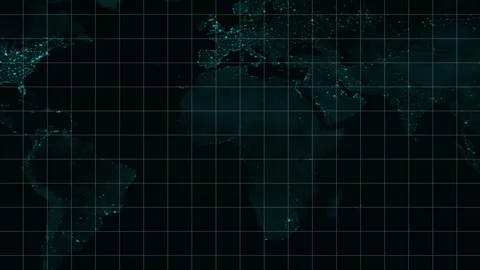 World map animation with digital grid overlay. World map global city lights.. Stock Footage 337618828