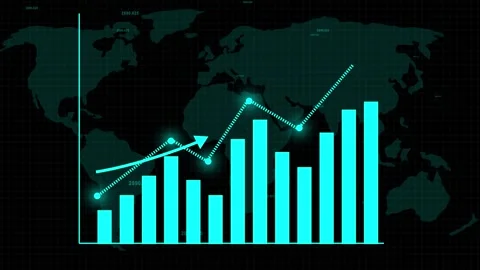 World map animation with financial bar chart. World map global economy data.. Stock Footage 337369671