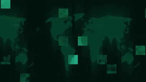World map animation with glitching squares. World map global network and te.. Stock Footage 337022682
