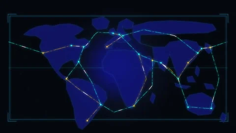 World map animation with glowing network connection lines in dark blue Stock Footage 346557285