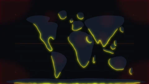 World map animation with glowing yellow outline and digital globe elements Vidéo 346740844