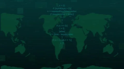 World map animation with green code overlay. World map global data and tech.. Stock Footage 337022691
