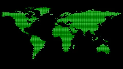 World map animation with green pixel dots. World map digital matrix technol.. Stock Footage 336896494