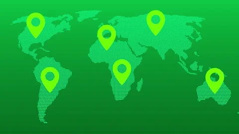 World map animation with location pointers. World map with global technology des Stock Footage 315885341