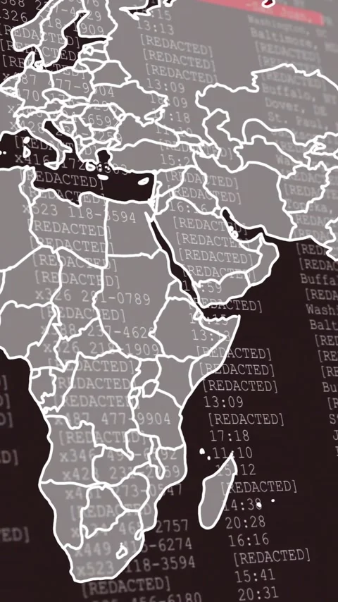 World map animation over redacted data a... | Stock Video | Pond5
