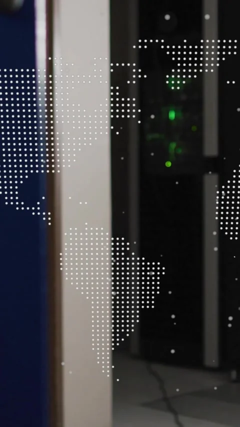 World map animation over server racks in data center Stock Footage 342954319