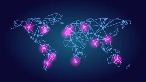 World Map Animation With Pink Dots Appearing In Different Countries Depicting Stock Footage 128488458