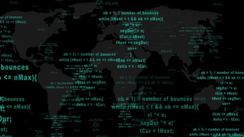 World map animation with programming code. World map global data and number.. Stock Footage 337369707
