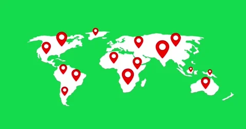 World map animation with red location pins popping up for global travel and logi Stock Footage 336710252