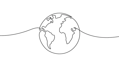 World map animation shows a single line drawing animating a world globe outline. Stock Footage 314652526