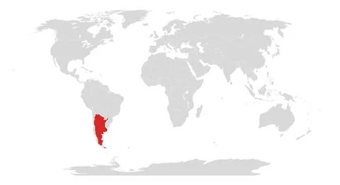 World map with Argentina highlighted in red Stock Illustration