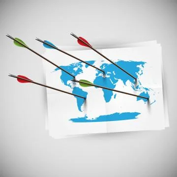 World map with arrows, vector. Stock Illustration