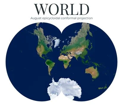 World Map. August epicycloidal conformal projection. High Detail Physical M.. Ilustração Stock