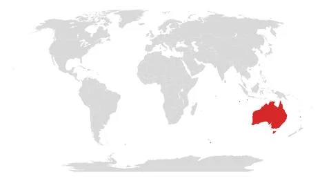 World map with Australia highlighted in red Stock Illustration