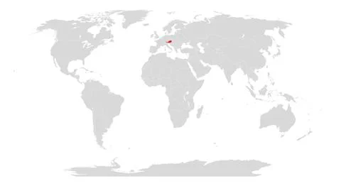 World map with Austria highlighted in red Stock Illustration