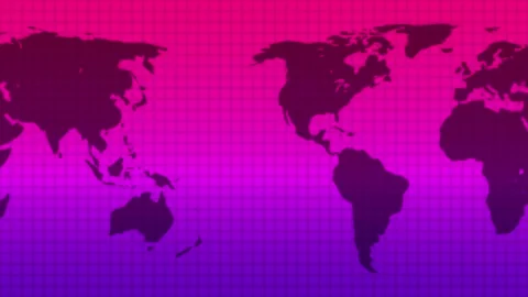 World Map Background Consisting of Solid Dark Pink and Light Blue Gradient Stock Footage 183373969