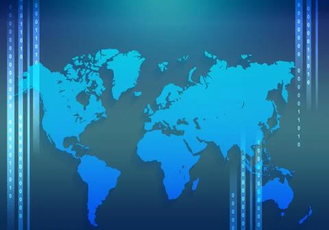 World map background with elements of numbers on the edges Stock Illustration