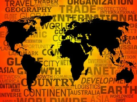 World Map Background Represents International Oceans Or Global Stock Illustration