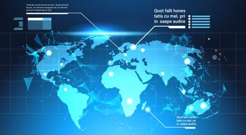 World Map Background, Set Of Computer Futuristic Infographic Elements Tech Stock Illustration