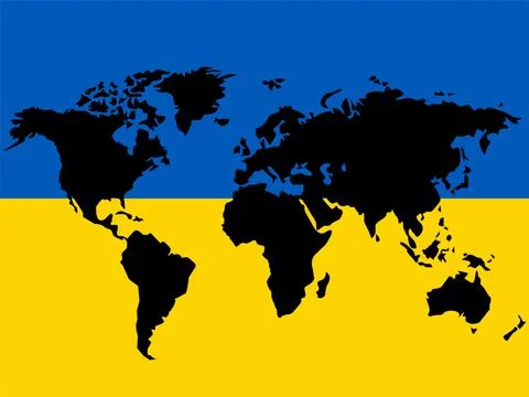 World map on background of Ukraine flag. Vector illustration Stock Illustration