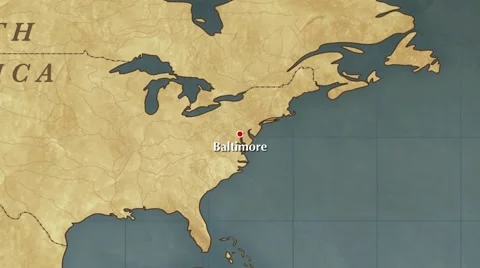 World Map Baltimore City Point Zoom In | Stock Video | Pond5