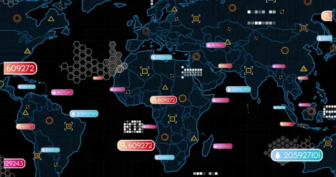 World map being animated in dark digital... | Stock Video | Pond5