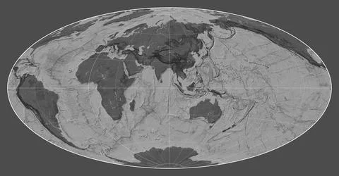 World map. Bilevel. Aitoff projection. Meridian: 90 east Stock Illustration