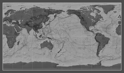 World map. Bilevel. Patterson Cylindrical projection. Meridian: 180 Stock Illustration