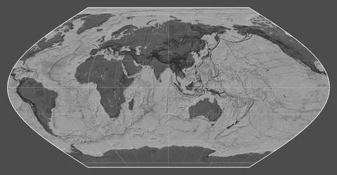 World map. Bilevel. Winkel I projection. Meridian: 90 east Stock Illustration