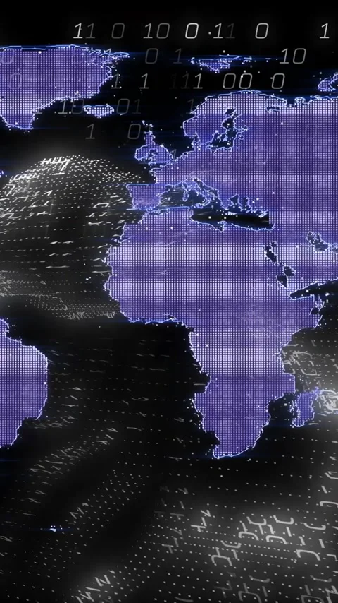World map with binary code and data processing animation over digital landscape Stock Footage 341976964