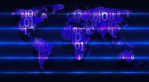 World map binary code. Cloud service, iot, ai, big data, vector illustration Stock Illustration