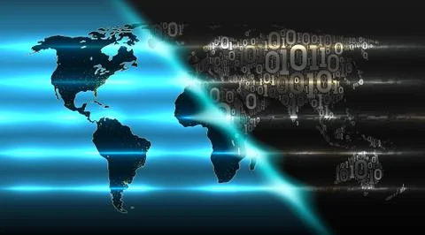 World map binary code. Cloud service, iot, ai, big data, vector illustration Stock Illustration