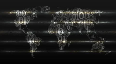World map binary code Concept of iot ai big data cloud service, vector Stock Illustration
