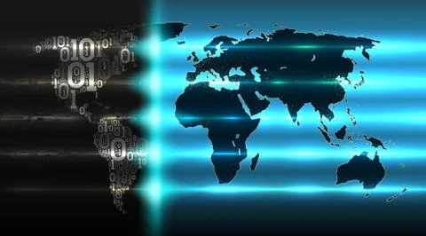 World map from a binary code Concept of cloud service, iot, ai, big data, vector Stock Illustration
