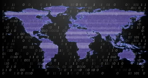 World map with binary code, data processing animation Video stock 306719686