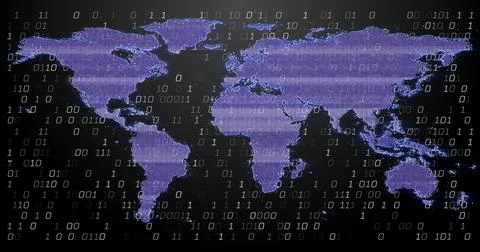 World map with binary code, data processing image Illustrazione stock