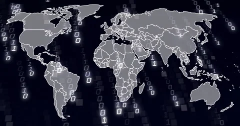 World map with binary code, global data processing animation Stock Footage 305526438