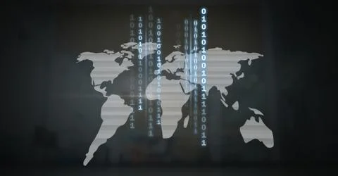 World map with binary code lines Stock Illustration