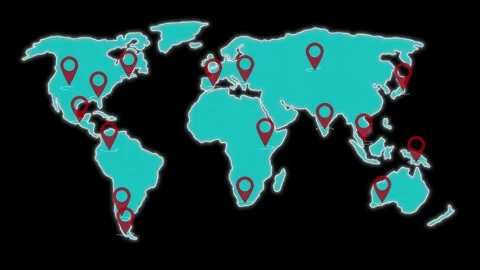 World map on a black background with ani... | Stock Video | Pond5