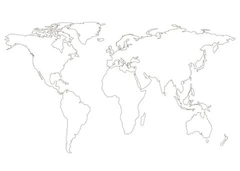 World map, black line. Flat Earth, globe, worldmap. Travel worldwide concept. Stock Illustration