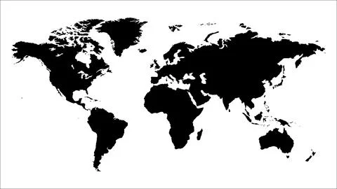 World Map black solid on isolated background Illustrazione stock