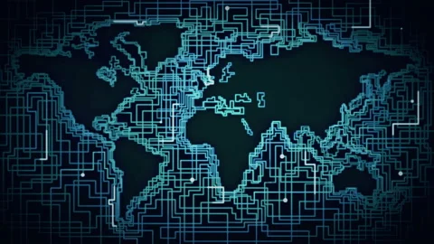 World map blue abstract lines ocean network cyber animation 스톡 동영상 109289395