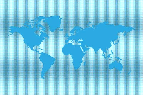 World map, blue background with white circles Stock Illustration