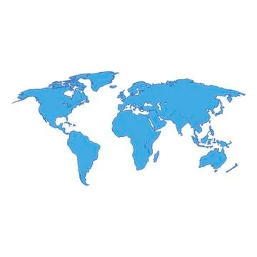 World map blue colored on a white background Stock Illustration
