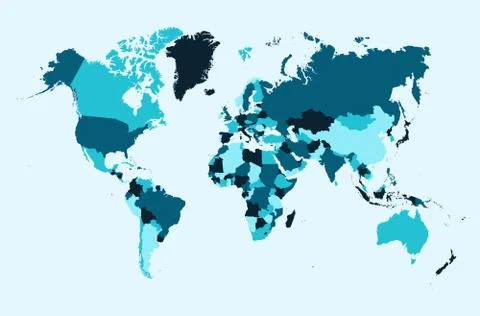 World map, blue countries illustration eps10 vector file. Stock Illustration