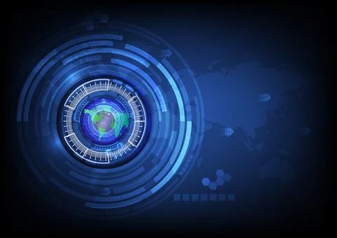 World map blue eye ball abstract cyber future technology concept background. Stock Illustration