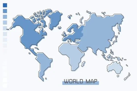 World map blue gradient color with modern simple cartoon line design Stock Illustration