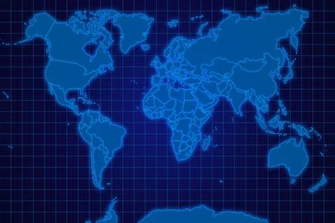 World map on a blue grid screen Stock Illustration